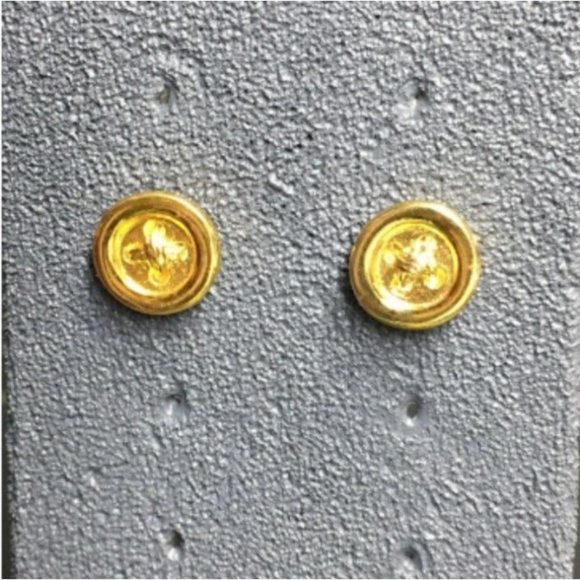 Button Pierced Earrings Tiny Gold Seamstress Tailor Sewing Sew Fashion Cottage - Picture 3 of 6
